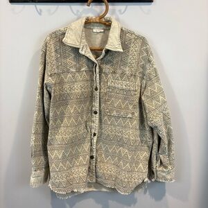 La Miel Tribal Southwestern Corduroy Raw Hem Shacket Jacket Size Medium